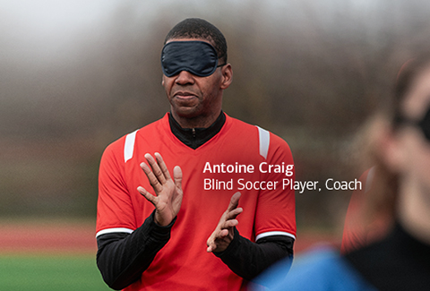 Soccer player wearing blindfold